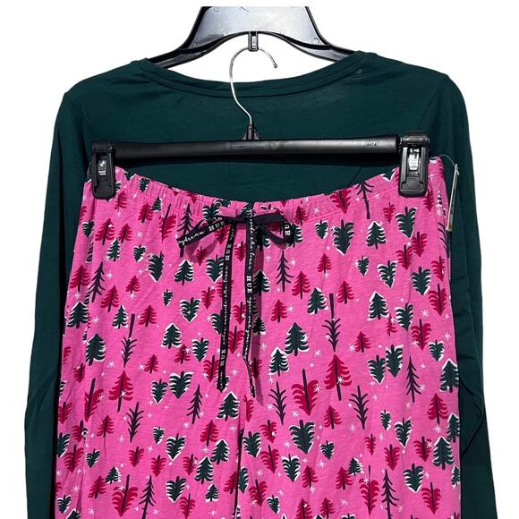 HUE Womens Medium Holiday Pajama Lounge Set Christmas Trees Pink & Green NEW! - Picture 6 of 10